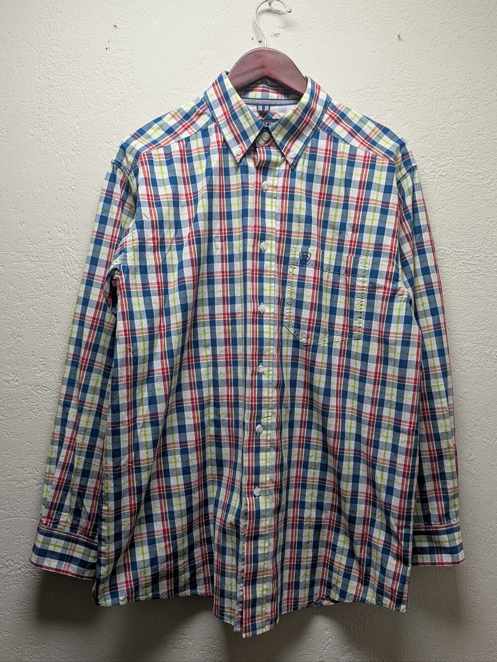 Mens Ariat Pro Series Plaid Casual Long Sleeve Button Down Shirt Sz Large Pocket
